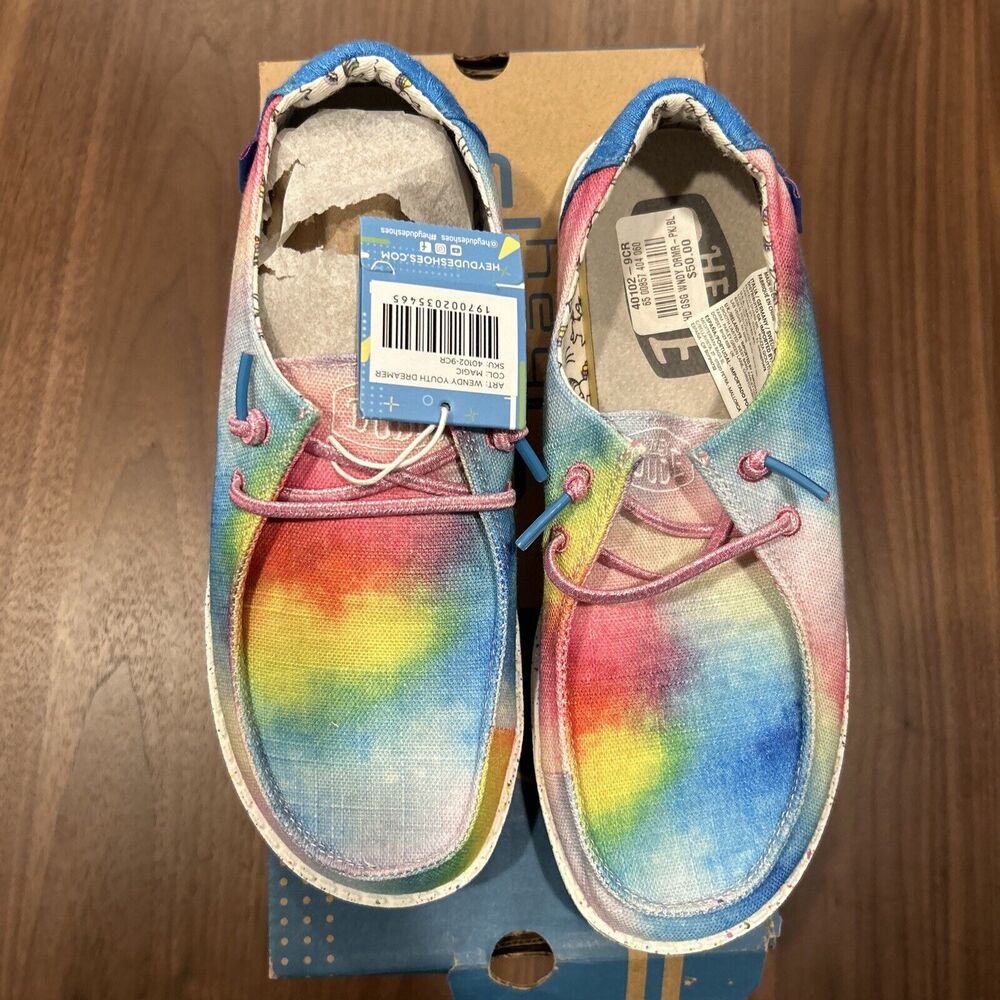 Hey Dude Wendy Dreamer Magic Rainbow Unicorn Tie Dye Shoes Youth 6 Womens Size 7
